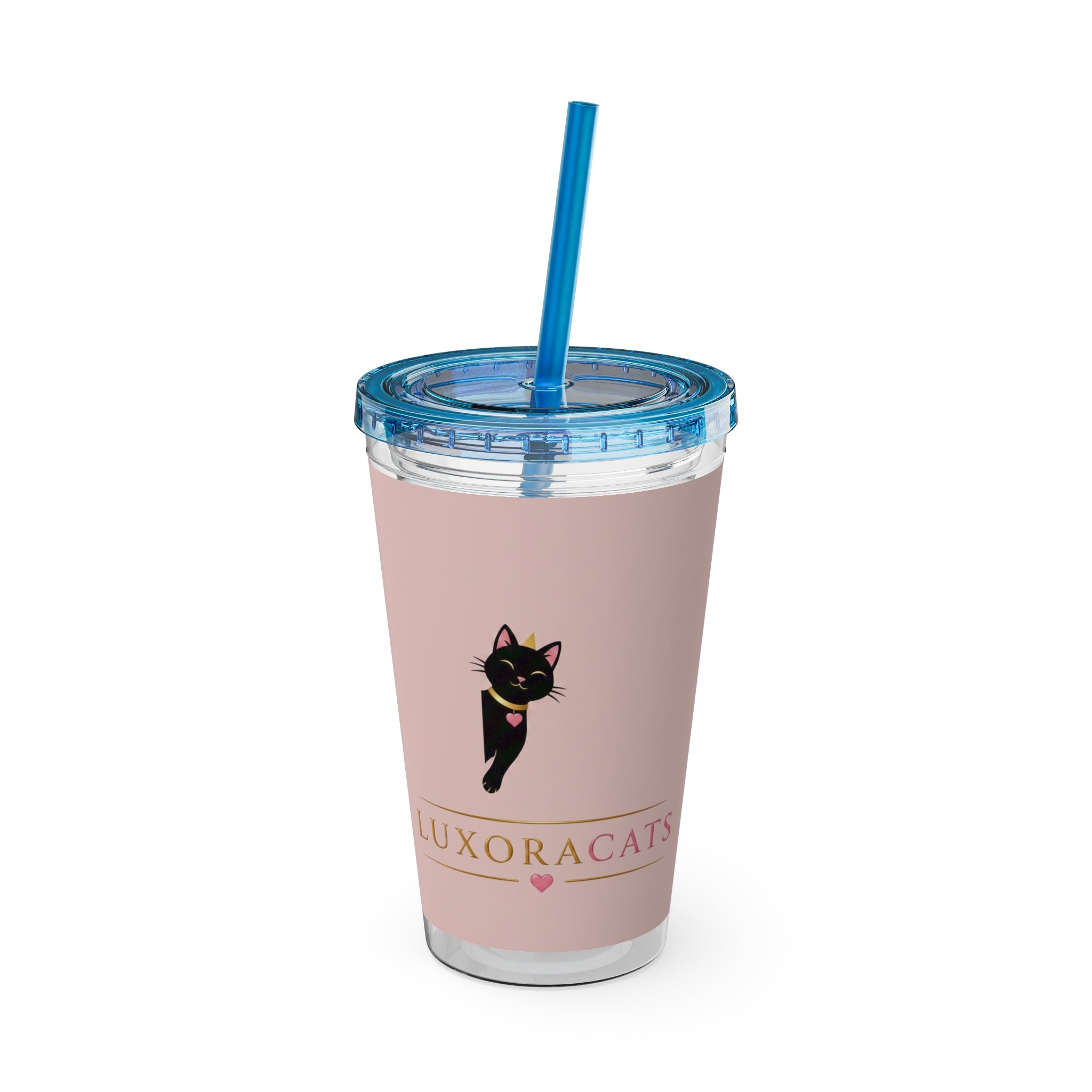 Vaso LuxoraCats Pink Sunsplash 16oz con Pitillo — Lindo Vaso de Viaje Gato Negro