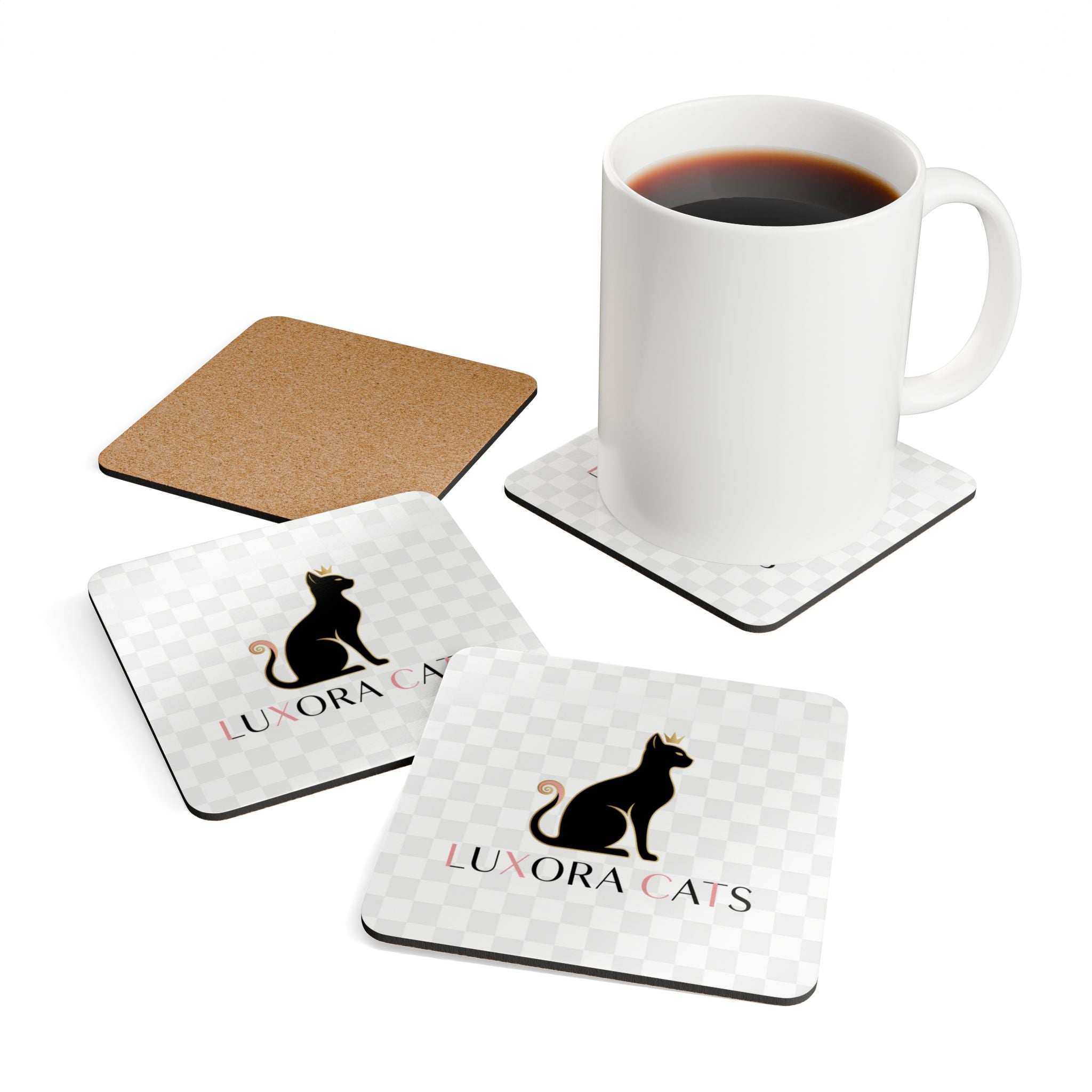 Luxora Cats Corkwood Coaster Set — Elegant Black Cat Drink Coasters (4-Pack)