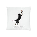 Luxora Cats Decorative Pillow — Playful Black Cat & Butterfly Accent Cushion (Pink Back)
