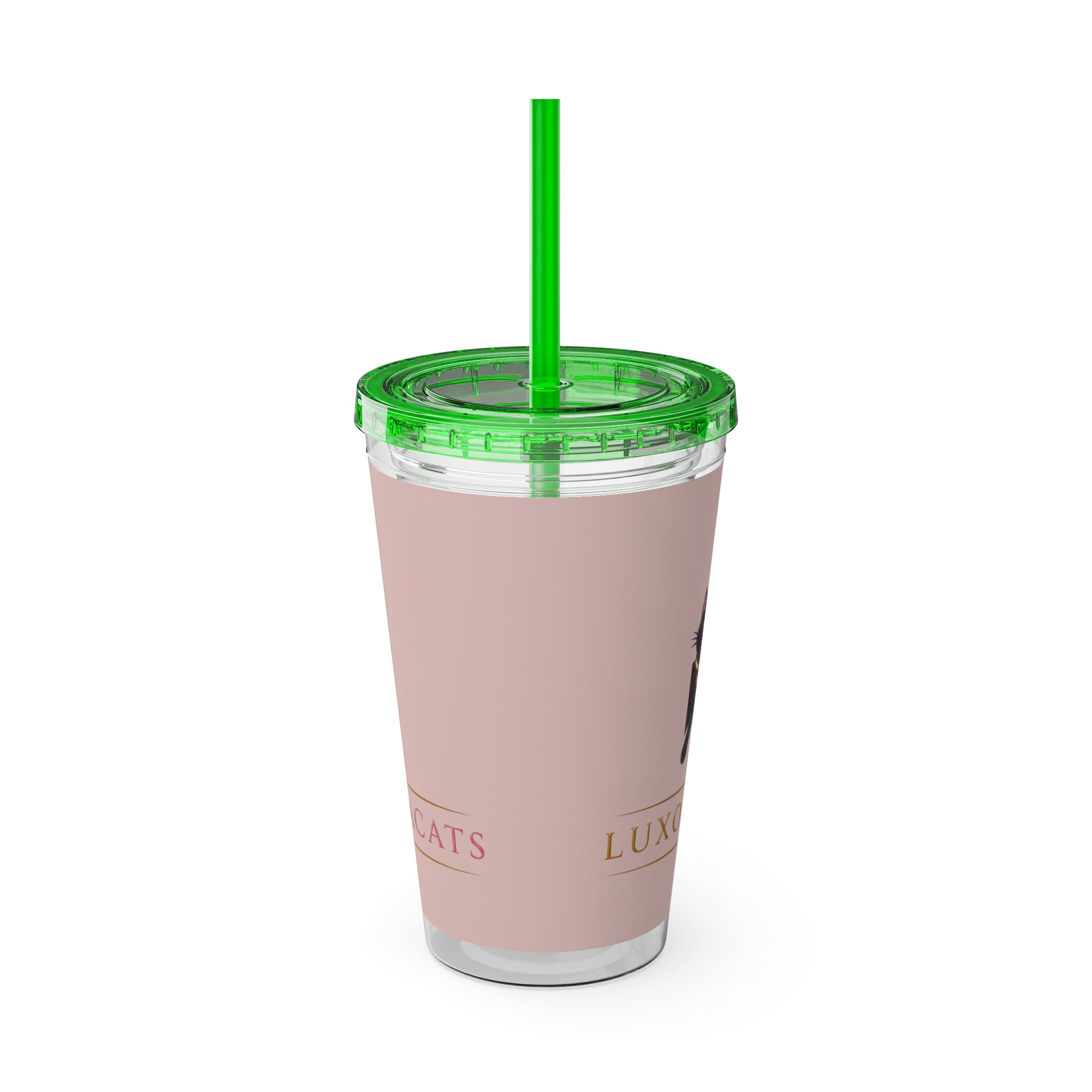 Vaso LuxoraCats Pink Sunsplash 16oz con Pitillo — Lindo Vaso de Viaje Gato Negro