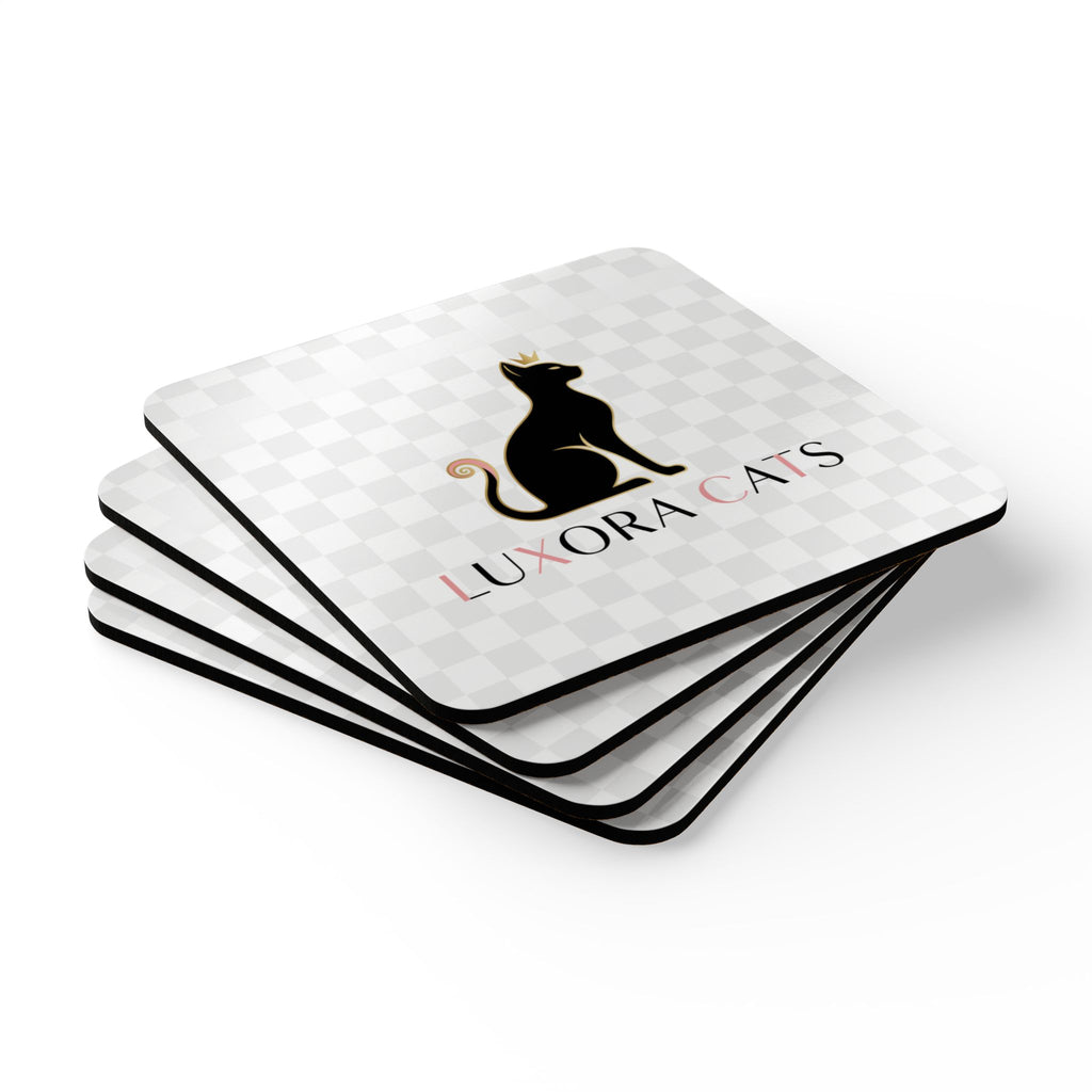 Luxora Cats Corkwood Coaster Set — Elegant Black Cat Drink Coasters (4-Pack)