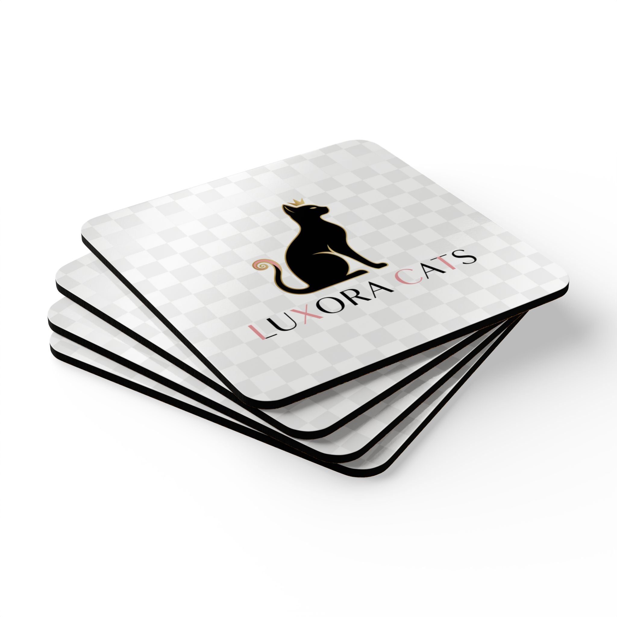 Luxora Cats Corkwood Coaster Set — Elegant Black Cat Drink Coasters (4-Pack)