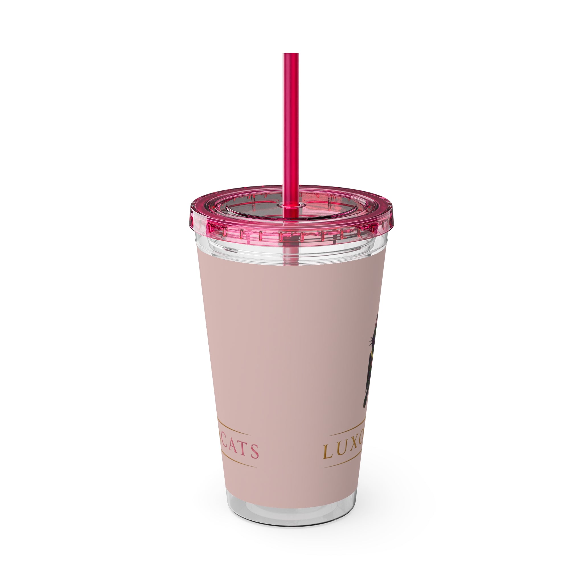 Vaso LuxoraCats Pink Sunsplash 16oz con Pitillo — Lindo Vaso de Viaje Gato Negro