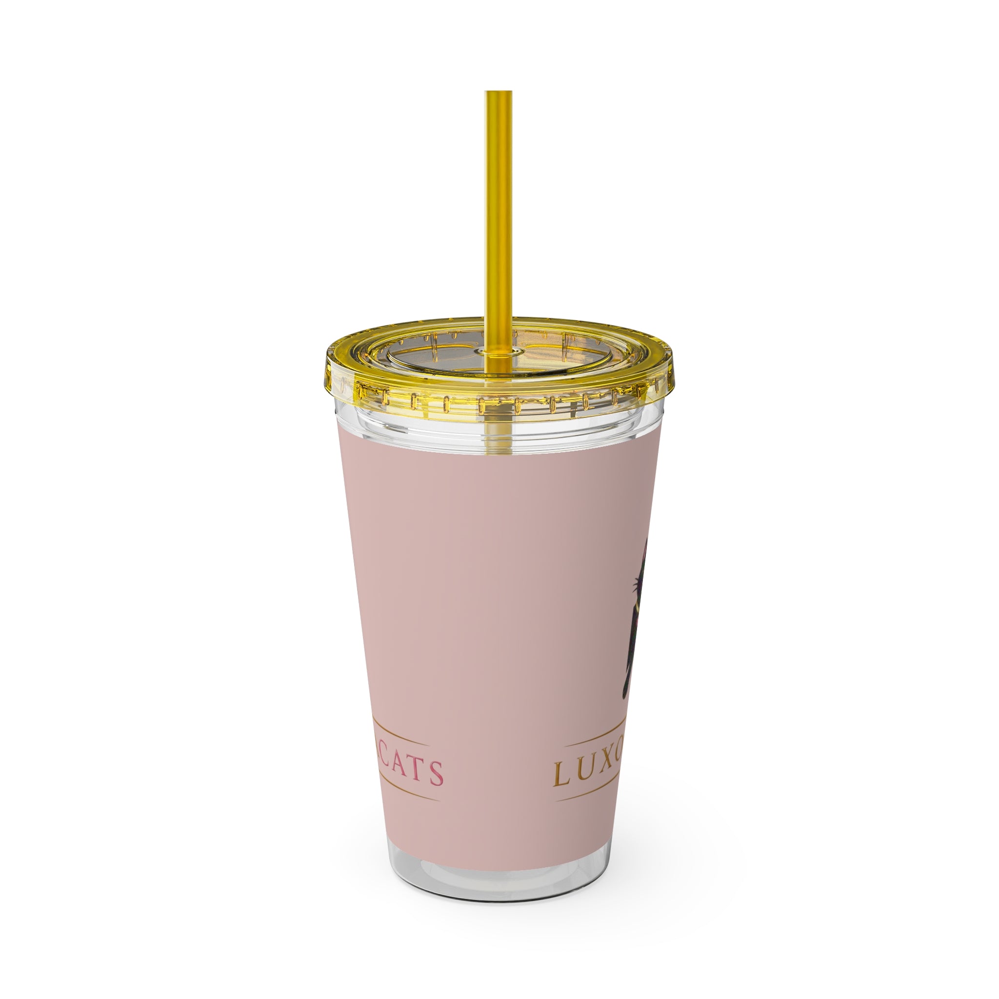 Vaso LuxoraCats Pink Sunsplash 16oz con Pitillo — Lindo Vaso de Viaje Gato Negro