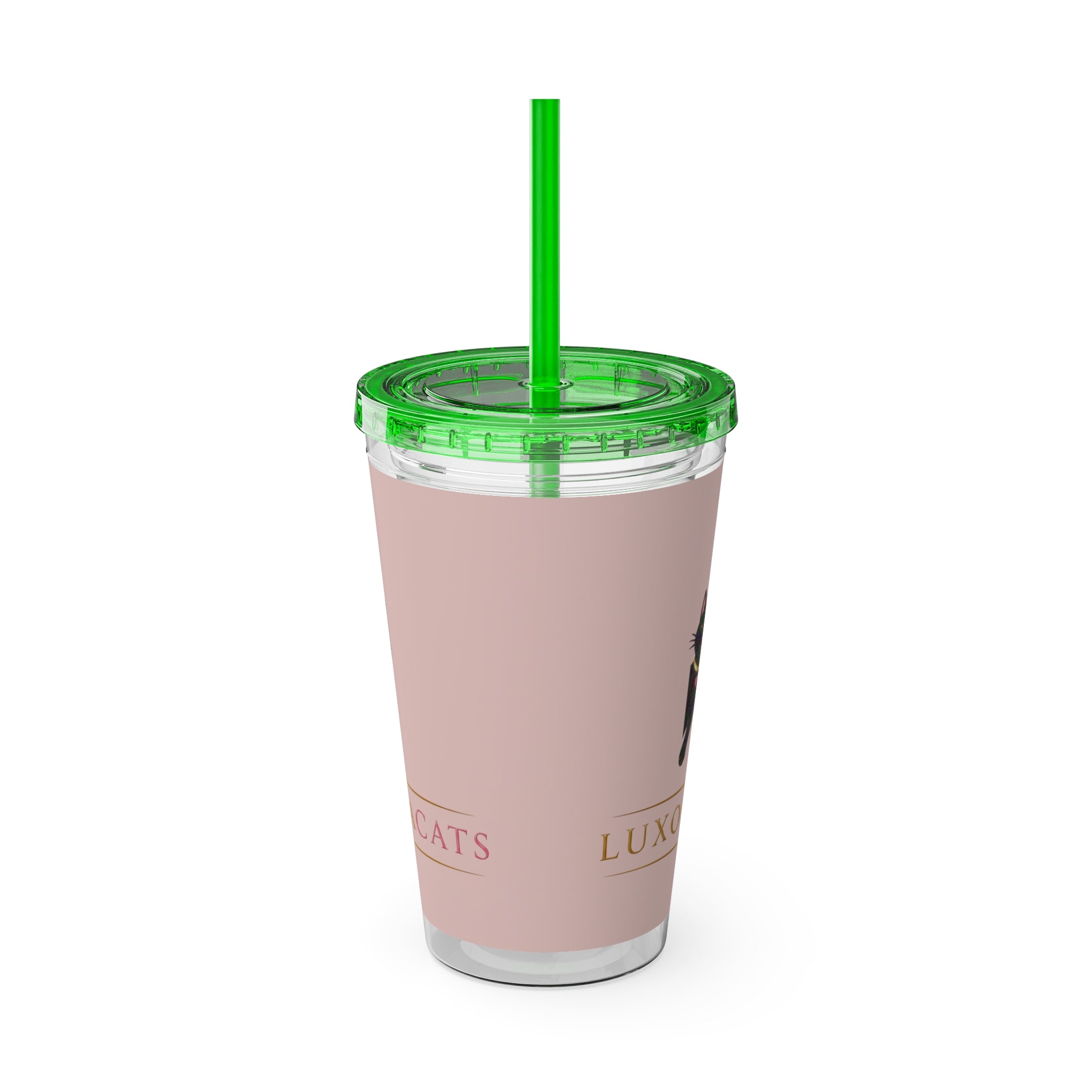 Vaso LuxoraCats Pink Sunsplash 16oz con Pitillo — Lindo Vaso de Viaje Gato Negro