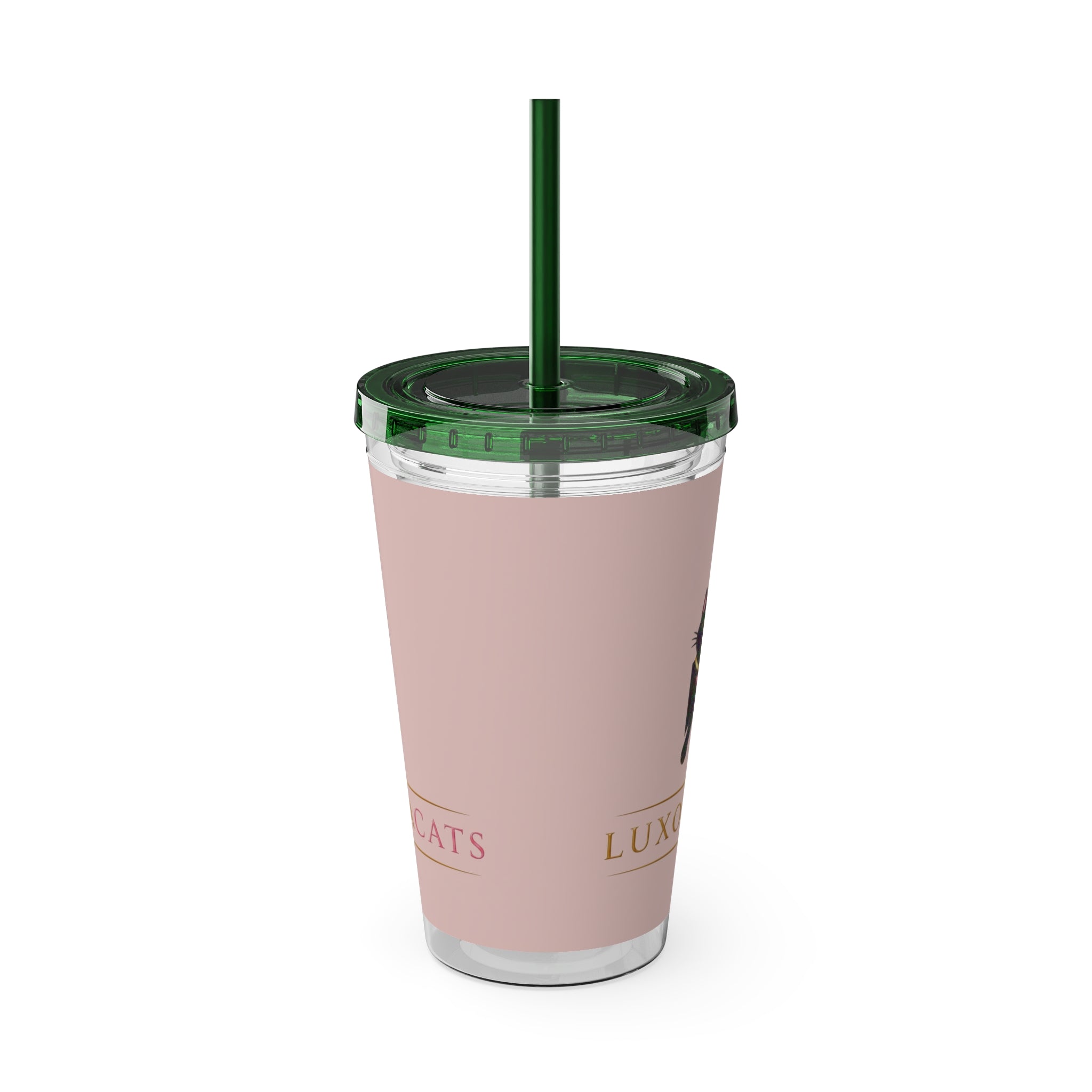 Vaso LuxoraCats Pink Sunsplash 16oz con Pitillo — Lindo Vaso de Viaje Gato Negro