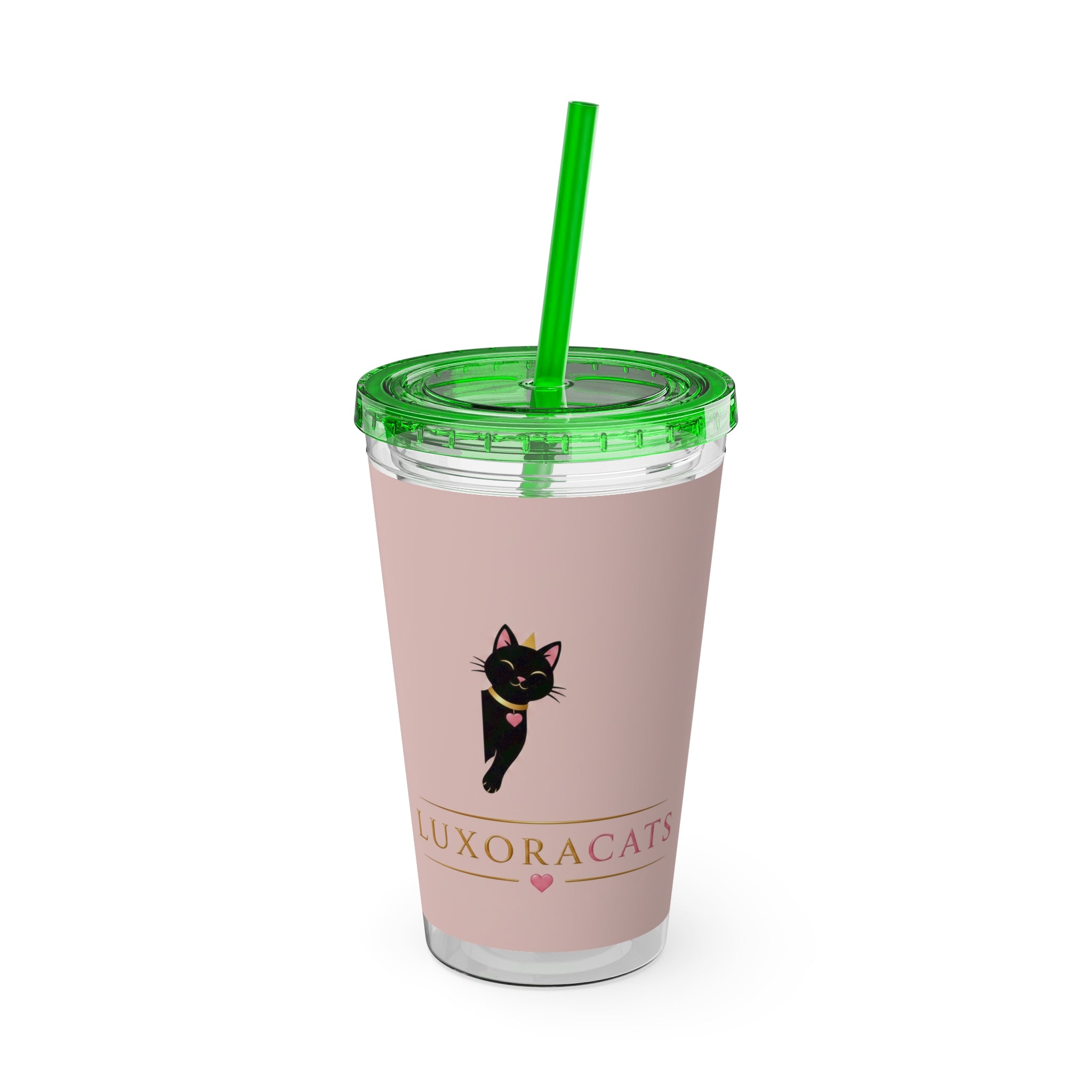 Vaso LuxoraCats Pink Sunsplash 16oz con Pitillo — Lindo Vaso de Viaje Gato Negro